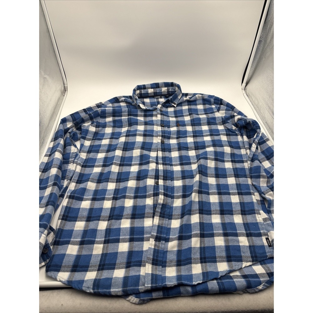 IZOD Blue Plaid Flannel Shirt Mens Size Large Tall Button Up Logo Pocket